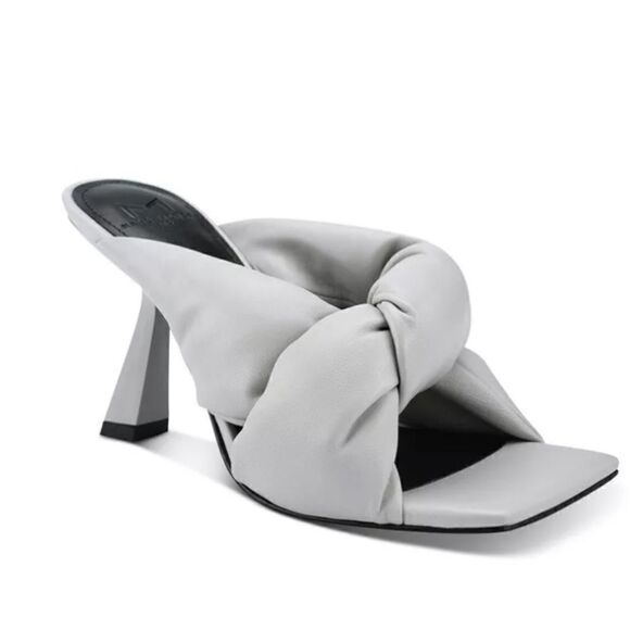 MARC FISHER Womens Gray Dellian Square Toe Slip On Leather Heeled Sandal - Picture 4 of 8